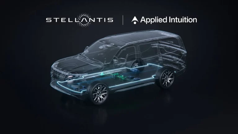 Stellantis and Applied Intuition logos representing the expanded STLA Brain software and autonomy partnership