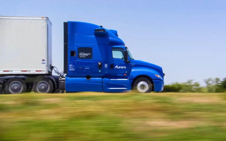 Aurora second-generation driverless Class 8 truck operating on a U.S. highway without a driver